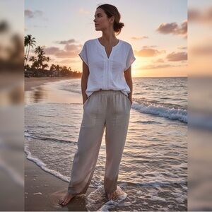 House of Harlow White Embroidered 100% Linen Top Size Large